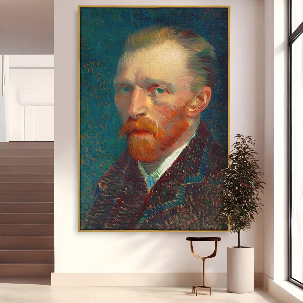 Tablou canvas cu autoportret vincent van gogh, in rama de aluminiu auriu
